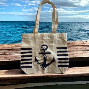 Nautical Theme Anchor‎ Canvas Tote Bag with an Inner Pocket Top Zipper